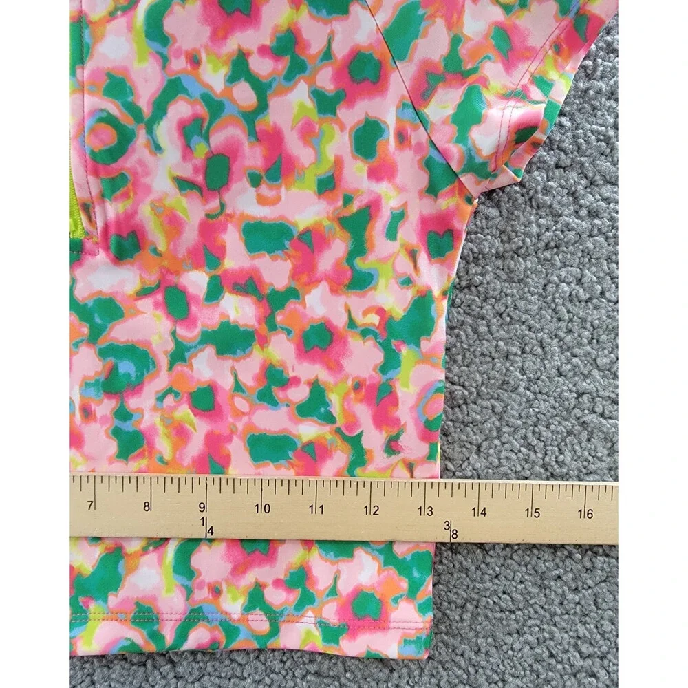 ID Ideology Blurred Floral Rash Guard Big Girls L Cerise Pink Half-Zip Closure